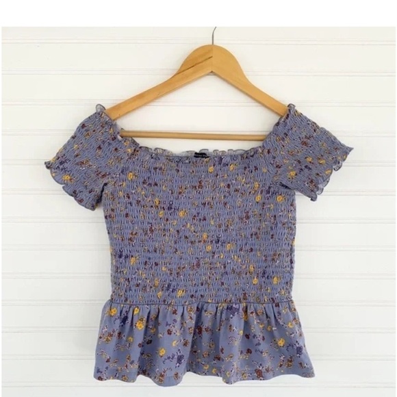 American Eagle Outfitters Blue and Purple Ruffled Peplum Blouse - Picture 1 of 3